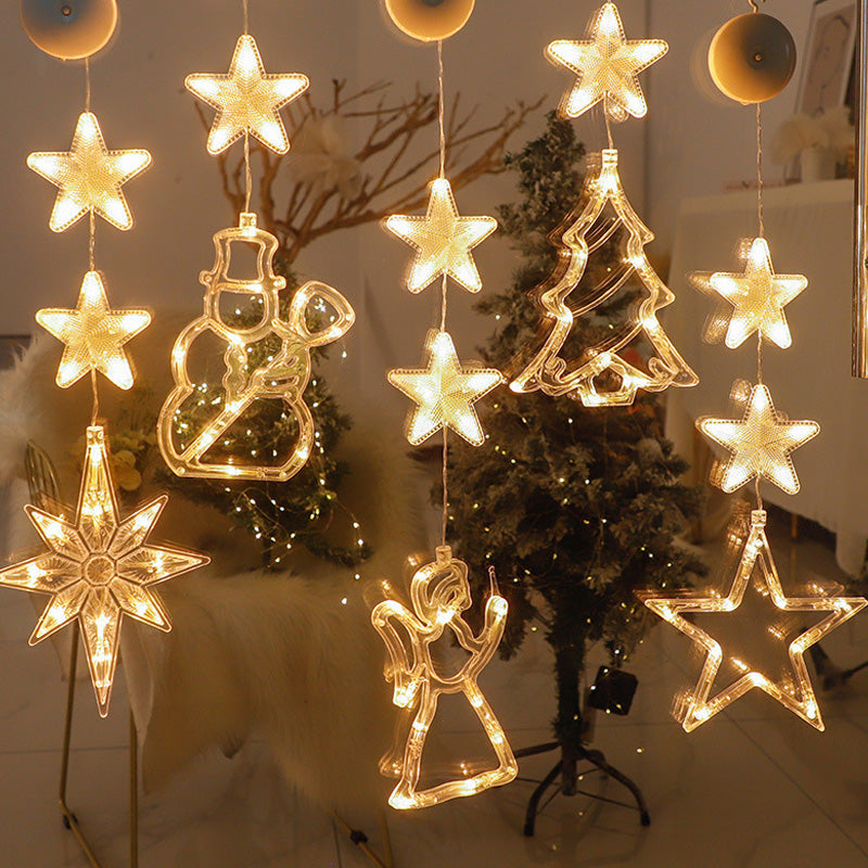 Christmas Suction Cup Window LED Lights - Silhouette Hanging Holiday Lamp | Battery Operated Showcase Night-Light | Warm & RGB