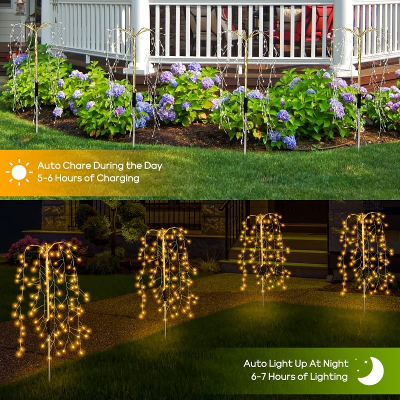 Solar Garden Lights Outdoor Decor - 100 LED Firework & Flame Effect Stake Light | Waterproof Pathway & Patio Accent |