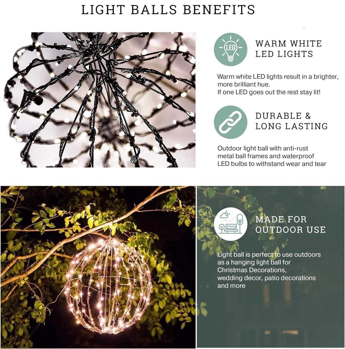 Lightweight Bright Light Ball - Fold-Flat LED Globe Light | Waterproof Hanging Sphere for Garden & Patio