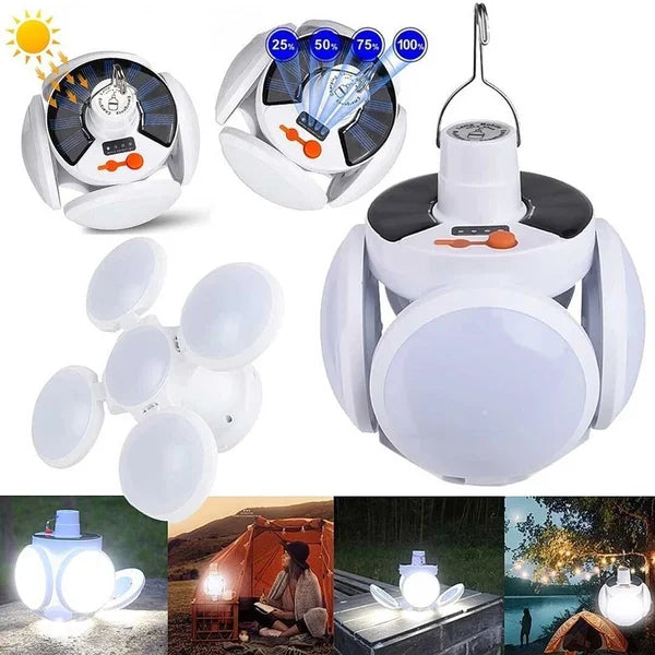 2-in-1 Waterproof Folding Solar LED Bulb - Portable 45-LED Camping Lantern & Garage Sconce | Dual USB/Solar USB Rechargeable Light