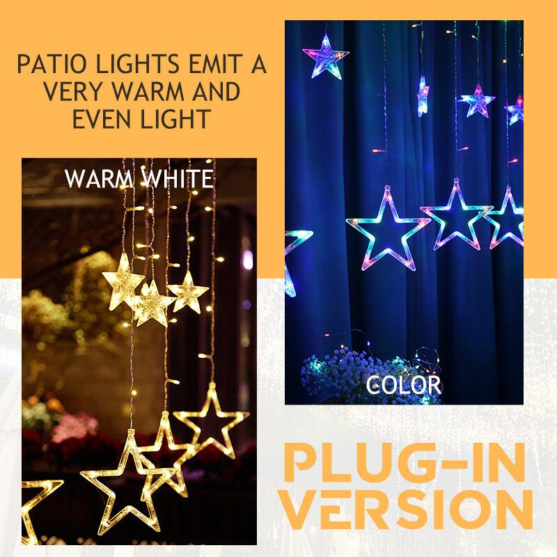 LED Solar Garden Ambient Light - Waterproof Star & Moon Curtain Garland | Smart Remote Control Patio String Lights | Warm White & RGB