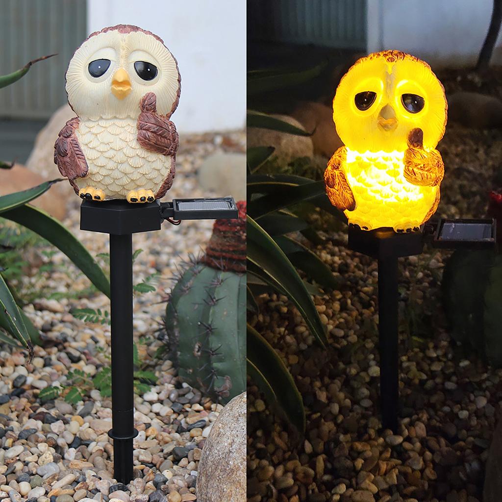Owl Solar Garden Stake Light - Resin Animal Landscape Lamp | IP65 Waterproof LED Pathway & Flower Bed Sconce | Warm White