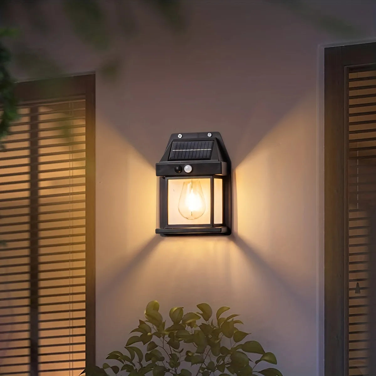 New Outdoor Solar Power Lamp - Warm Tungsten Filament Motion Sensor Sconce | IP65 Waterproof Wall Light | Black & White