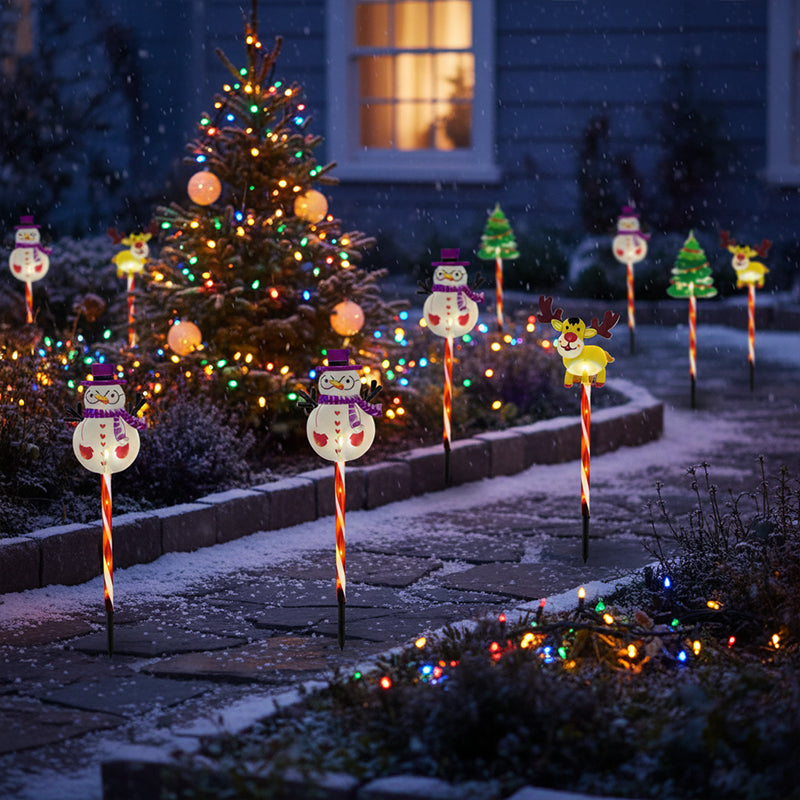6-Pack Solar Christmas Decorative Lights - Waterproof LED Landscape Pathway Stakes | Hybrid Battery & Solar Yard Ornaments