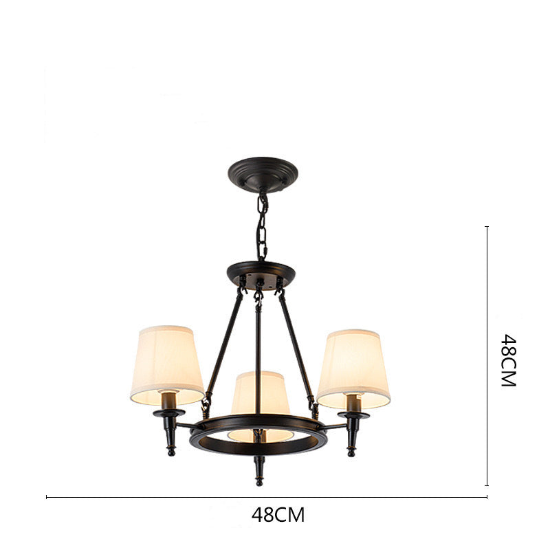 Retro Spindle Wheel Chandelier – Circular Ring Metal & Fabric Shade Chandelier