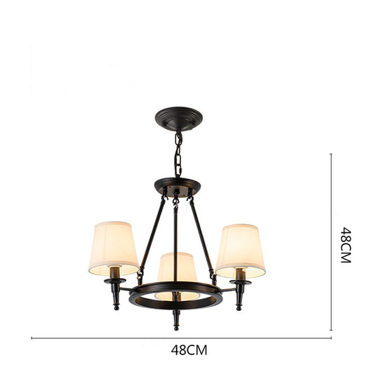 Retro Spindle Wheel Chandelier – Circular Ring Metal & Fabric Shade Chandelier