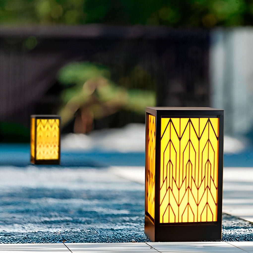 Vintage Waterproof LED Lawn Light – Patterned Lampshade & Galvanized Stone Outdoor Bollard