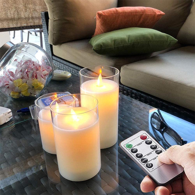 Flickering Flameless LED Candles with Glass Holder - Real Wax Remote Control Pillars | Moving Wick Amber Landscape Lights