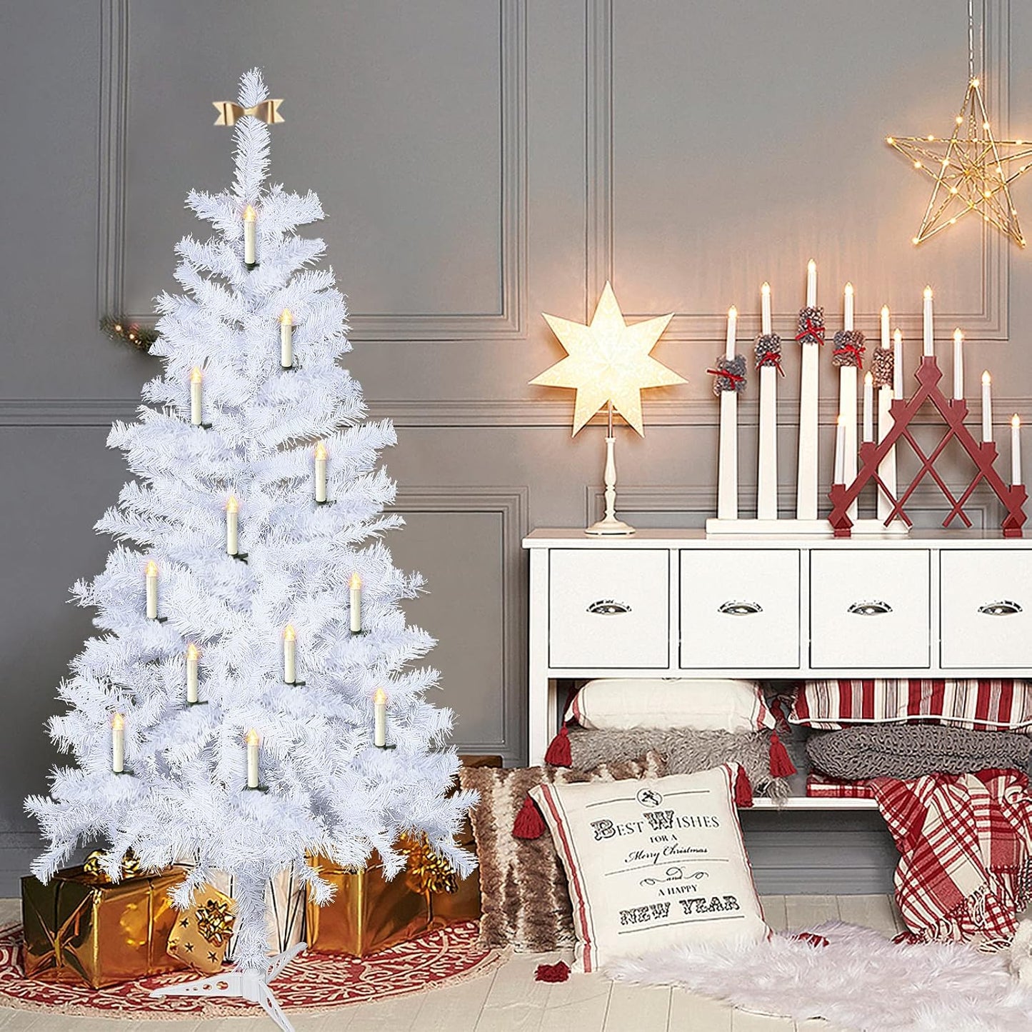 Wireless Flameless Christmas Tree Candles - 10-Pack Remote Control LED Taper Lights | Window Suction & Floating Candle Clips