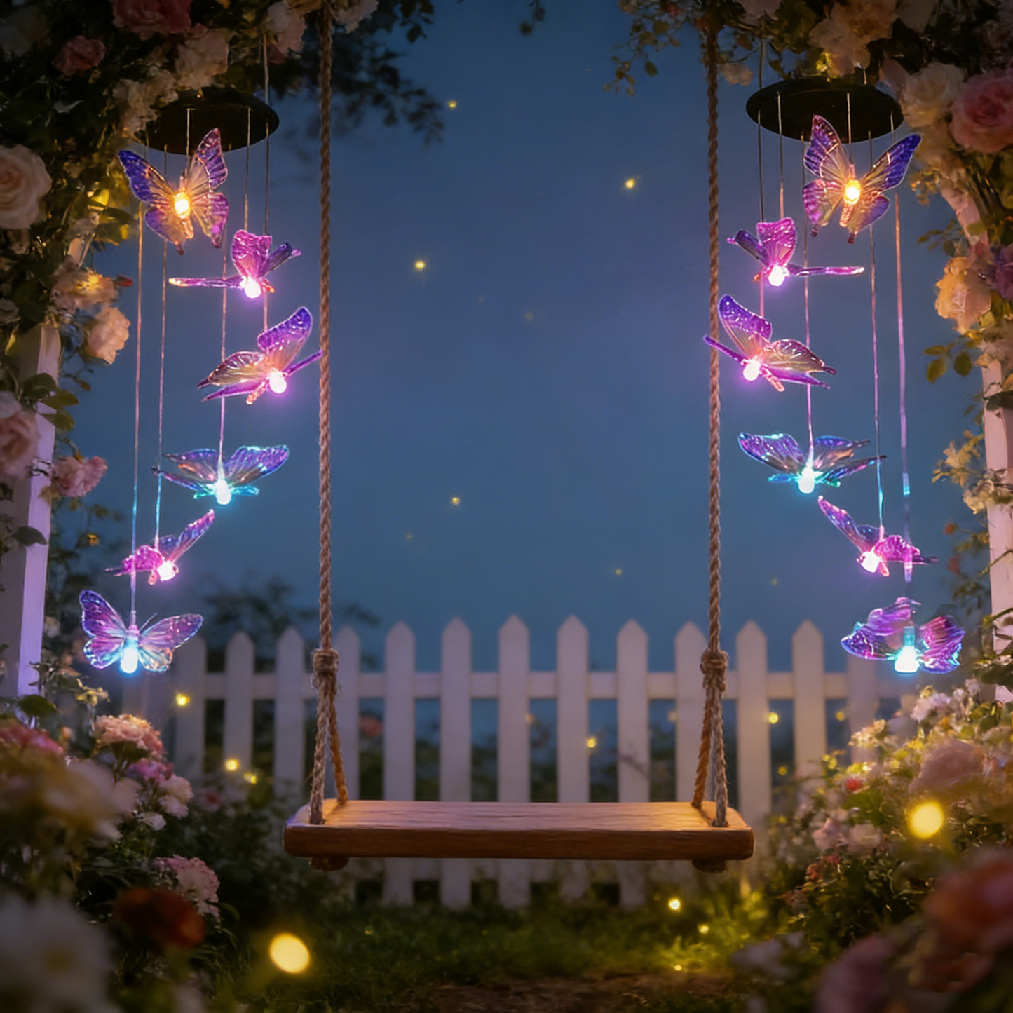 Solar-Powered Butterfly Wind Chime Lights - 7 Color Changing LED Outdoor Mobile | Waterproof Garden & Patio Hanging Sconce