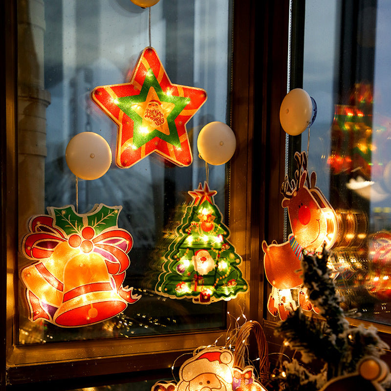 Christmas Window Hanging Lights - LED Silhouette Acrylic Battery Operated Sconce | Holiday Window Pendant Light | Santa, Reindeer & Star