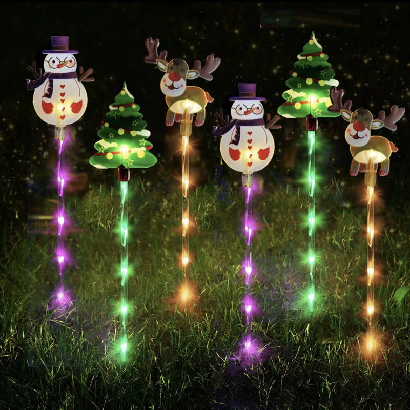 6-Pack Solar Christmas Decorative Lights - Waterproof LED Landscape Pathway Stakes | Hybrid Battery & Solar Yard Ornaments