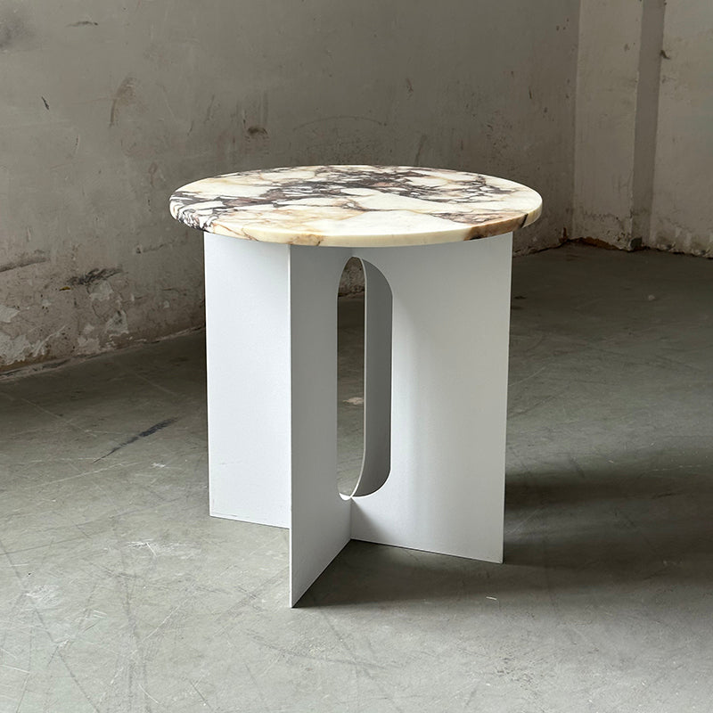 Rosie Marble Side Table - Bulgari & Travertine Natural Stone Pedestal | Luxury Minimalist Bedside Table