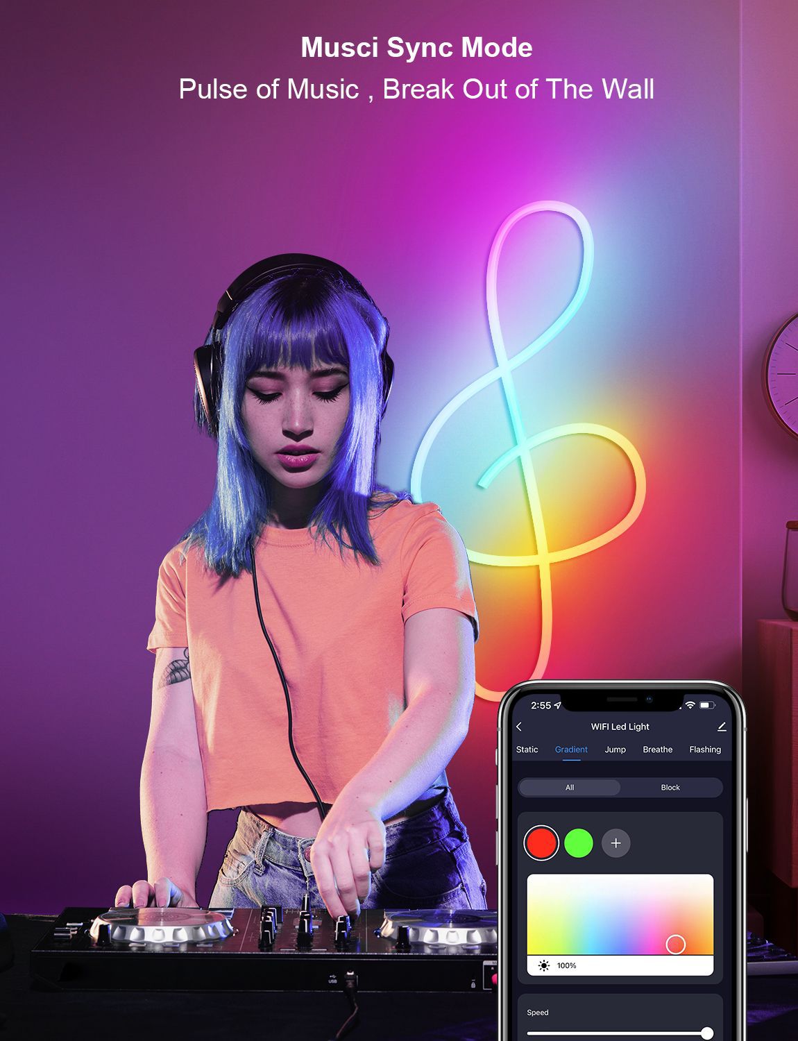 USB Bluetooth RGBIC Neon LED Strip - DIY Flexible Smart Rope Light