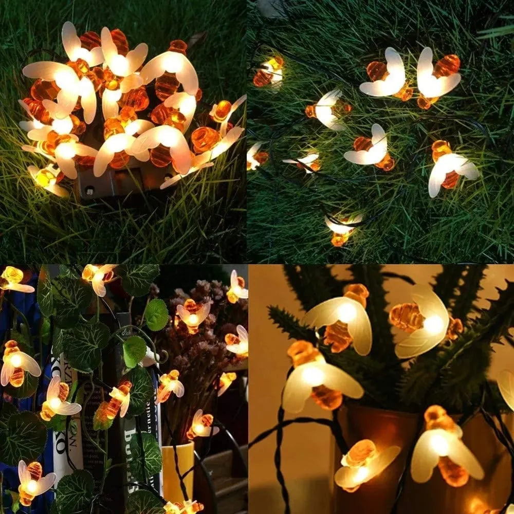 Solar LED Bee String Lights - Waterproof Honeybee Fairy Lights | 8-Mode Outdoor Accent Garland | Warm White & Colorful RGB