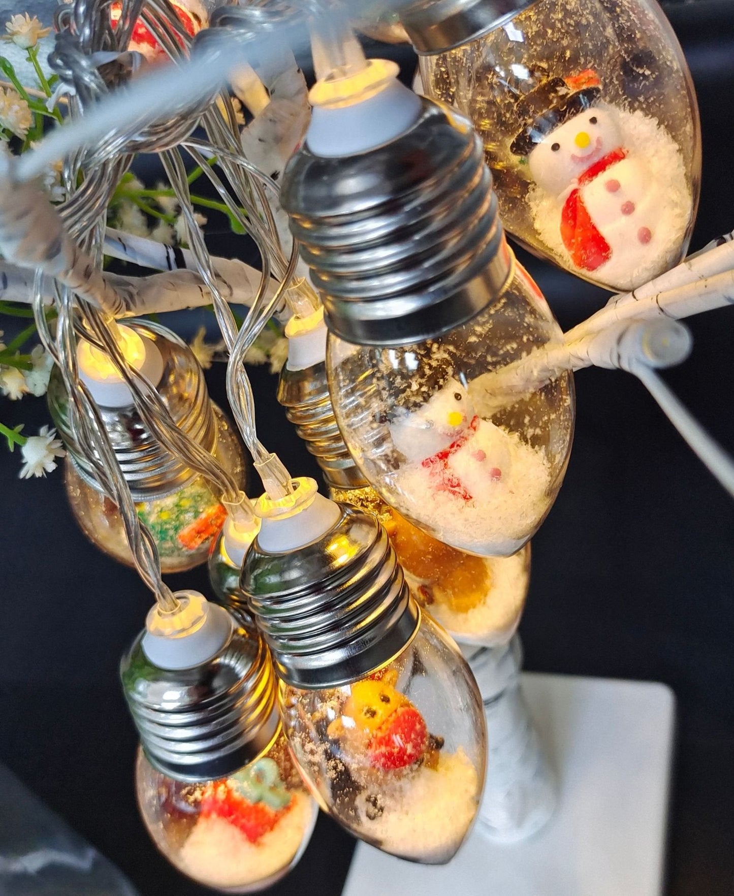 Christmas LED Bulb String Lights - Festive Santa & Tree Fairy Pendant Light | USB Powered Holiday Garland Sconce