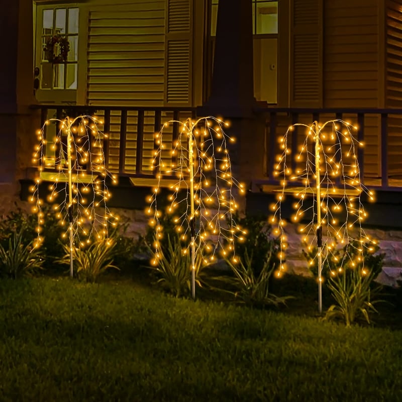 Solar Garden Lights Outdoor Decor - 100 LED Firework & Flame Effect Stake Light | Waterproof Pathway & Patio Accent |