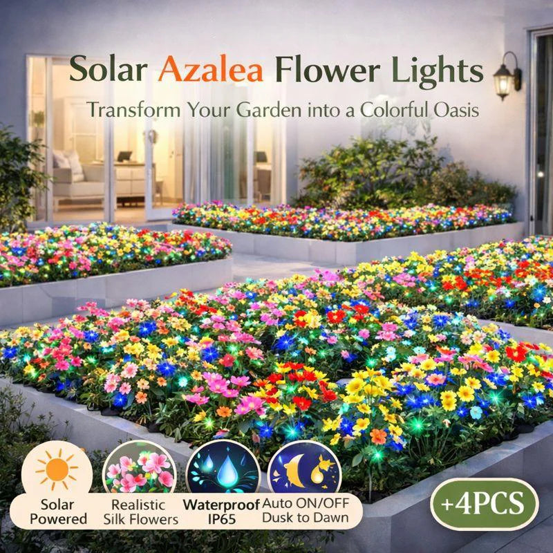 EVEDIOR Solar Azalea Flower Lights - Dual Mode Warm & RGB Outdoor Garden Stake | IP-Rated Waterproof Floral Pathway Sconce