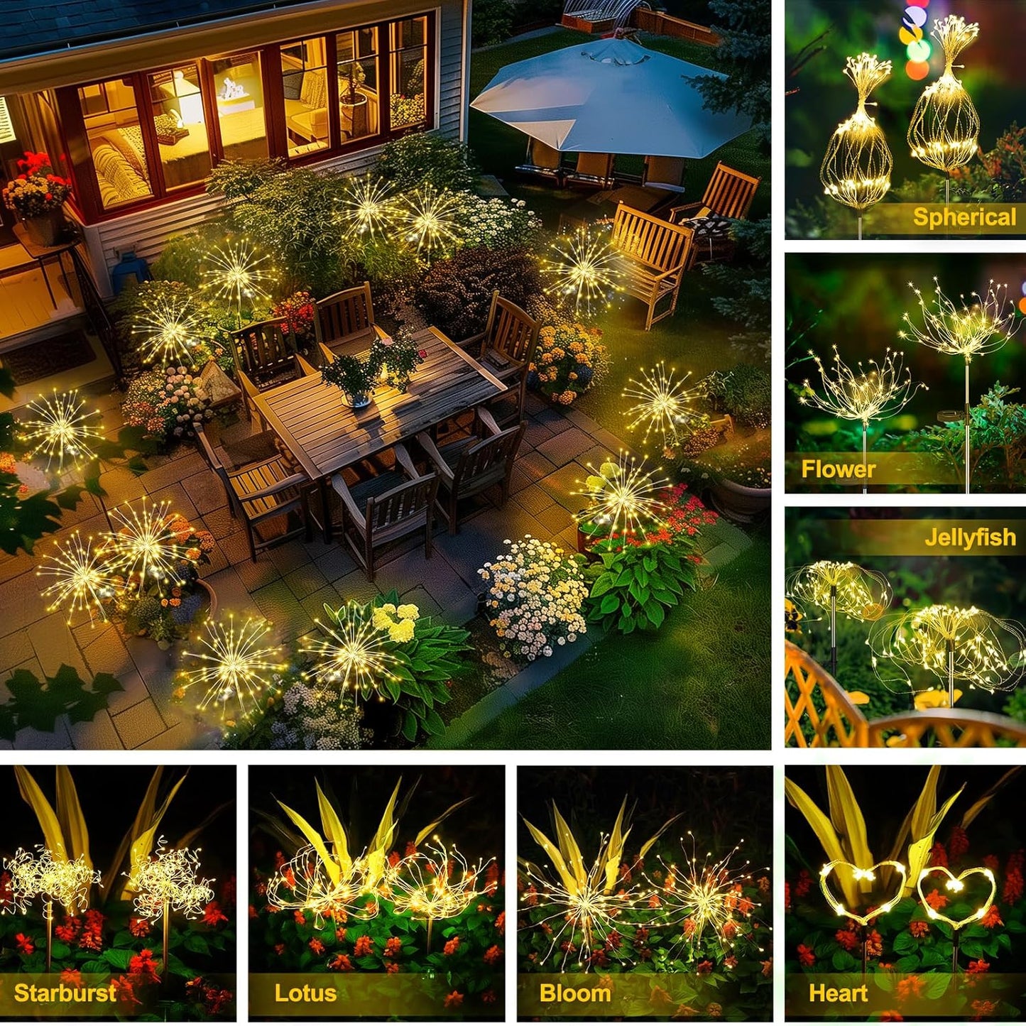 Fireworks Solar Lights Garden Light - 120 LED DIY Starburst Stakes | IP65 Waterproof Solar Garden Art