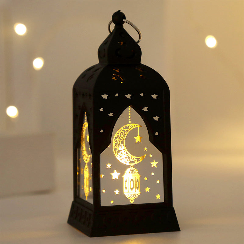 LED Ramadan Lantern Decorations - Traditional Arabic Eid Tabletop Light | Hanging Candle Sconce Party Centerpiece | Gold & Bronze