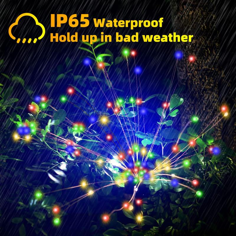 Waterproof Solar Garden Fireworks Lamp - DIY Shape Outdoor Dandelion Fairy Light | IP65 Wireless Lawn Stake | Warm White & RGB