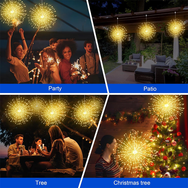 Solar Firework String Lights - Copper Wire Starburst Hanging Garland | IP65 Waterproof Yard & Party Light
