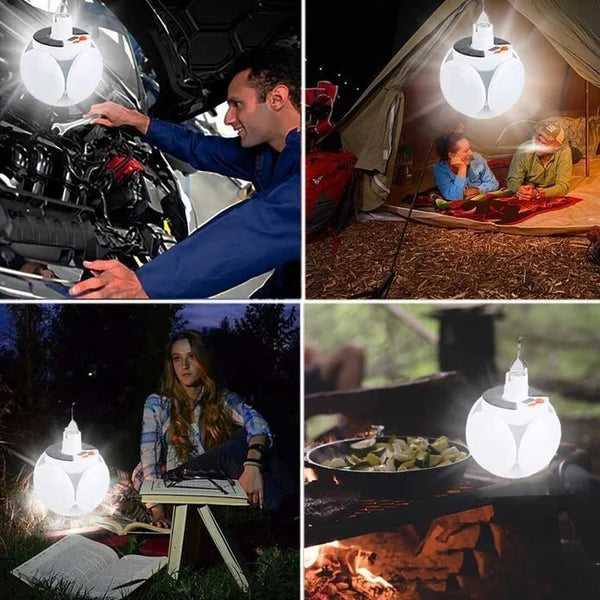 2-in-1 Waterproof Folding Solar LED Bulb - Portable 45-LED Camping Lantern & Garage Sconce | Dual USB/Solar USB Rechargeable Light