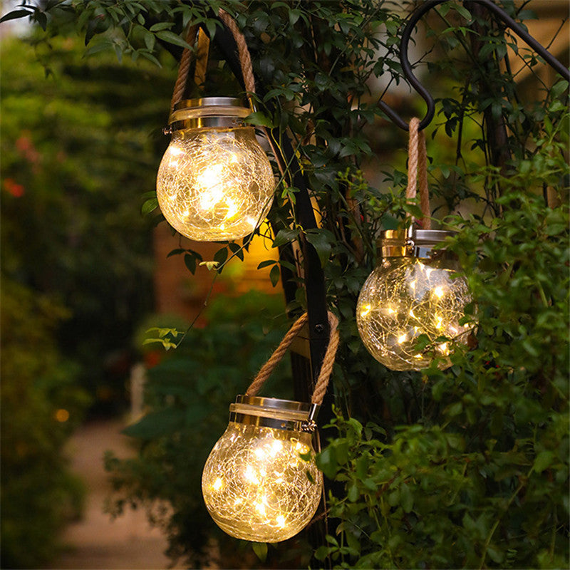 Solar Crack Ball Garden Hanging Light - Waterproof Cracked Glass Outdoor Lantern