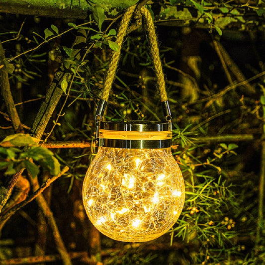 Solar Crack Ball Garden Hanging Light - Waterproof Cracked Glass Outdoor Lantern
