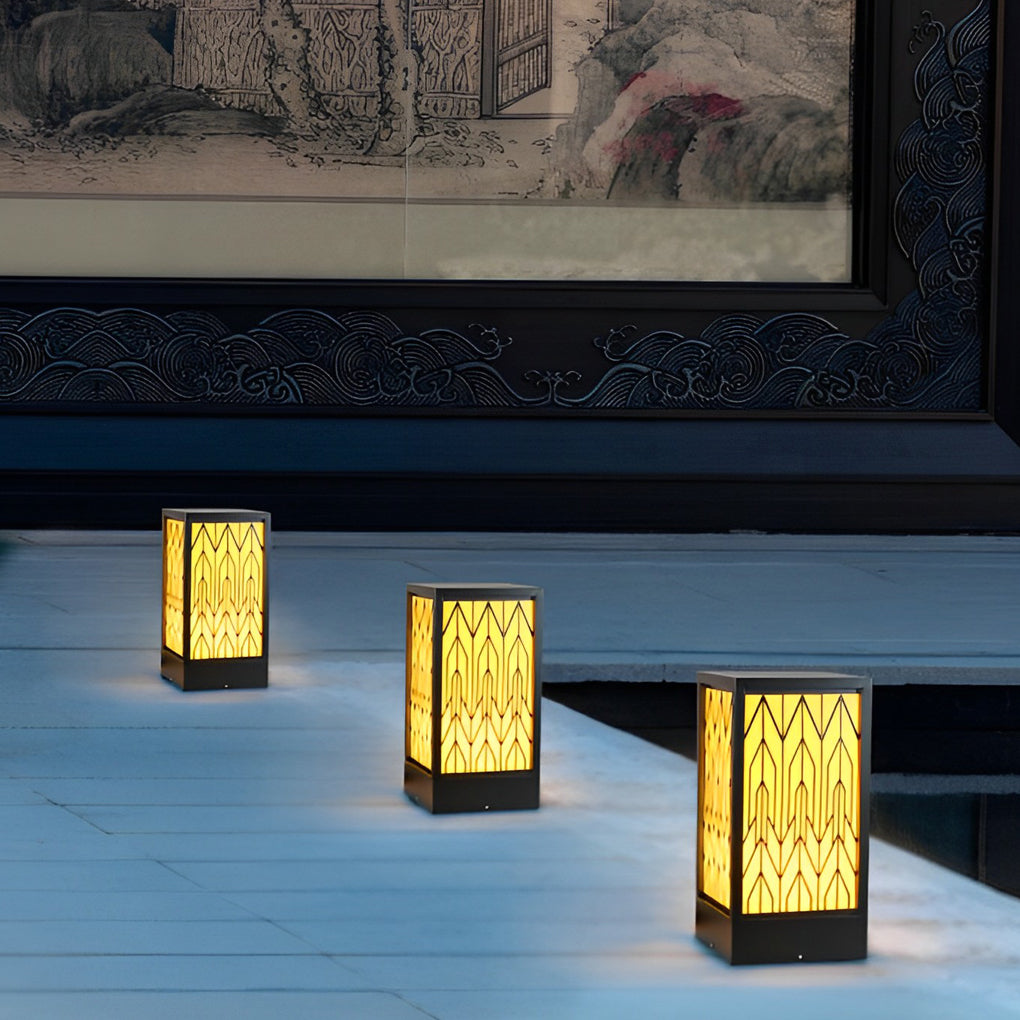 Vintage Waterproof LED Lawn Light – Patterned Lampshade & Galvanized Stone Outdoor Bollard