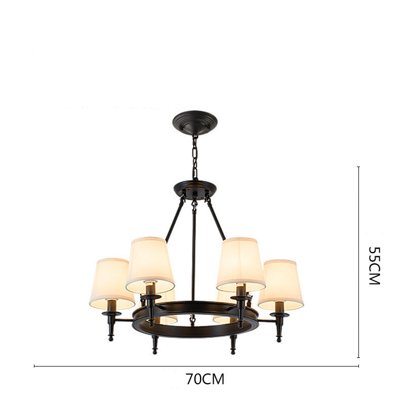 Retro Spindle Wheel Chandelier – Circular Ring Metal & Fabric Shade Chandelier