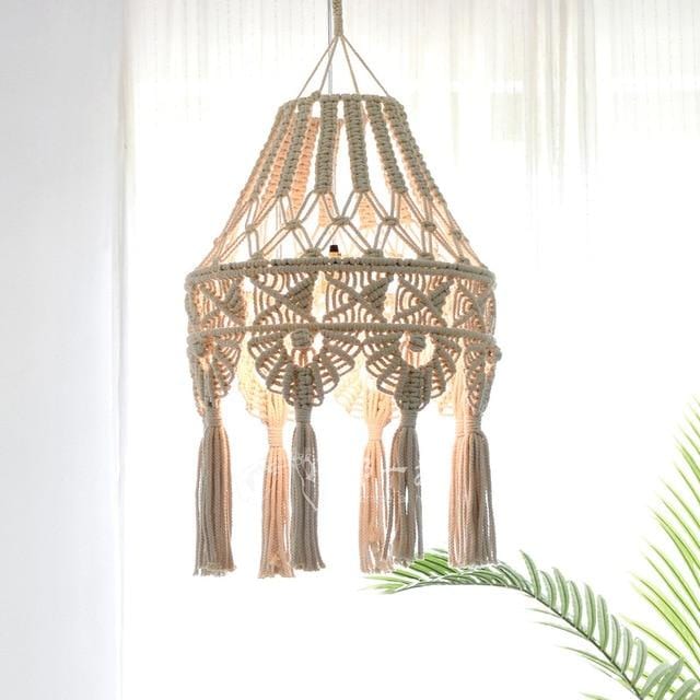 Handwoven Macrame Chandelier - Natural Cotton Fringe Pendant Light Cover | Bohemian Nursery & Living Room Hanging Lamp Shade