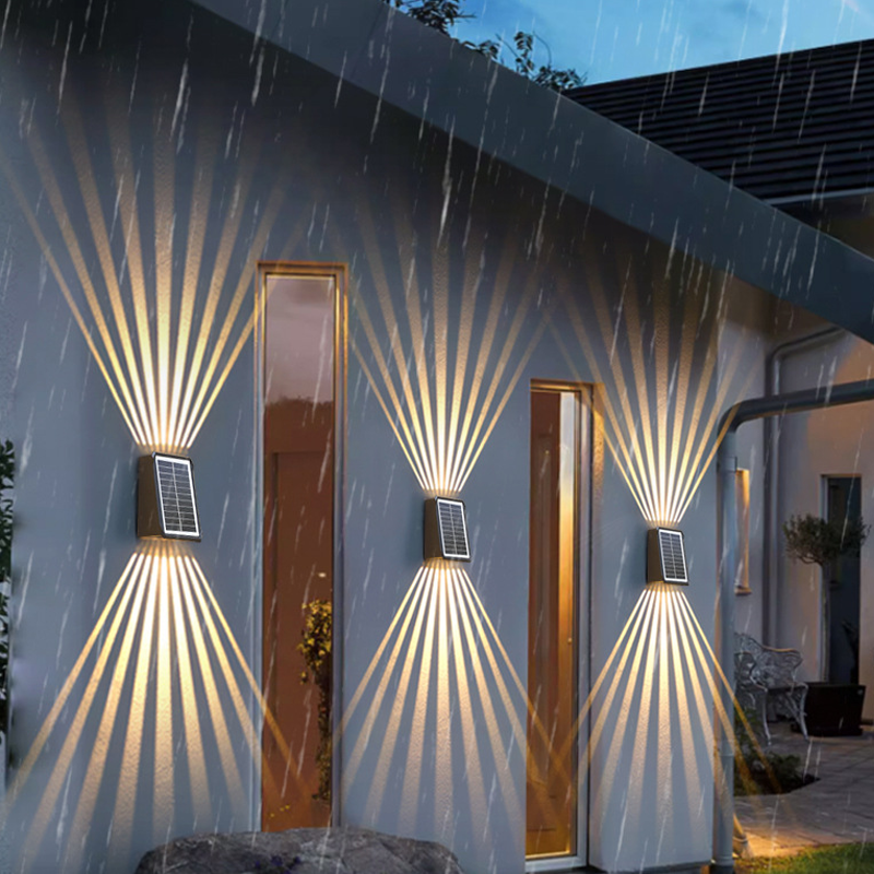 Outdoor Waterproof 4 LED Solar Wall Decorative Spotlight - Modern Up & Down Wall Mount Sconce | IP65 Solar Powered Fence Light