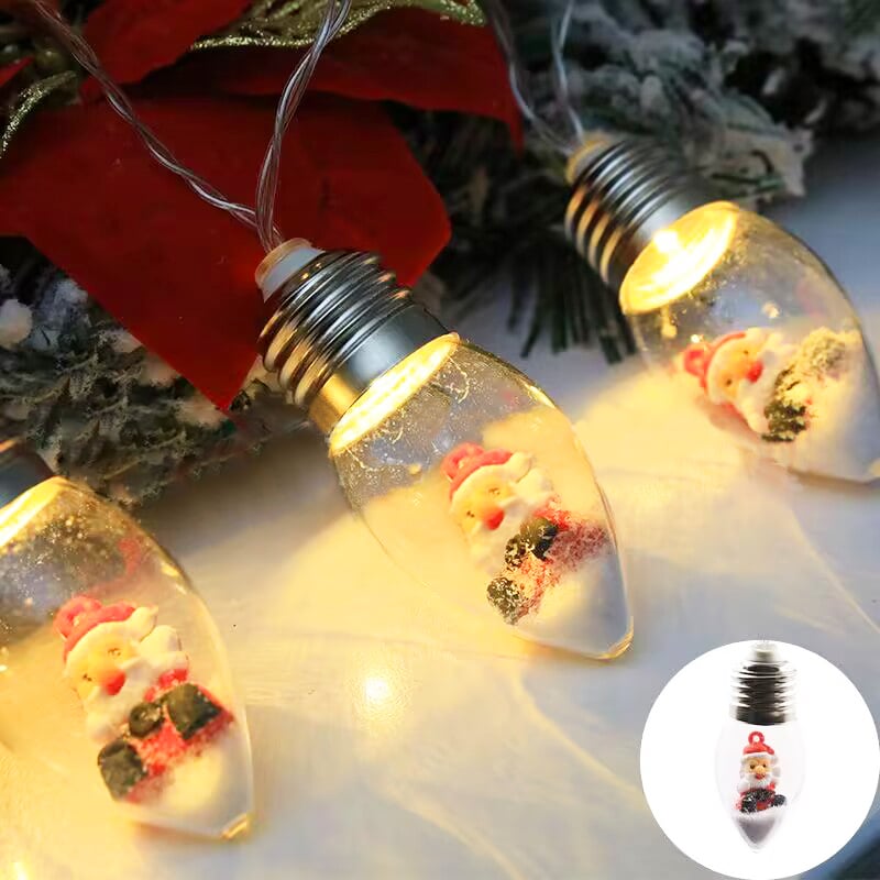 Christmas LED Bulb String Lights - Festive Santa & Tree Fairy Pendant Light | USB Powered Holiday Garland Sconce