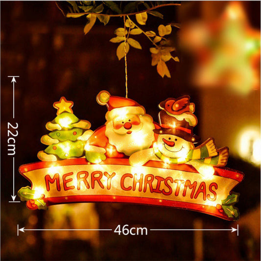 Christmas Window Hanging Lights - LED Silhouette Acrylic Battery Operated Sconce | Holiday Window Pendant Light | Santa, Reindeer & Star