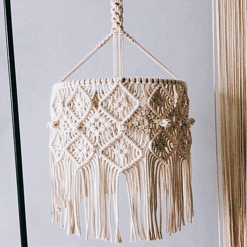 Handwoven Macrame Chandelier - Natural Cotton Fringe Pendant Light Cover | Bohemian Nursery & Living Room Hanging Lamp Shade