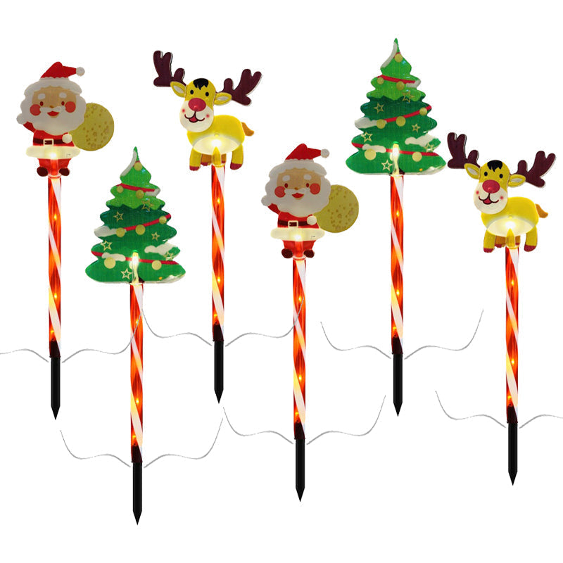6-Pack Solar Christmas Decorative Lights - Waterproof LED Landscape Pathway Stakes | Hybrid Battery & Solar Yard Ornaments