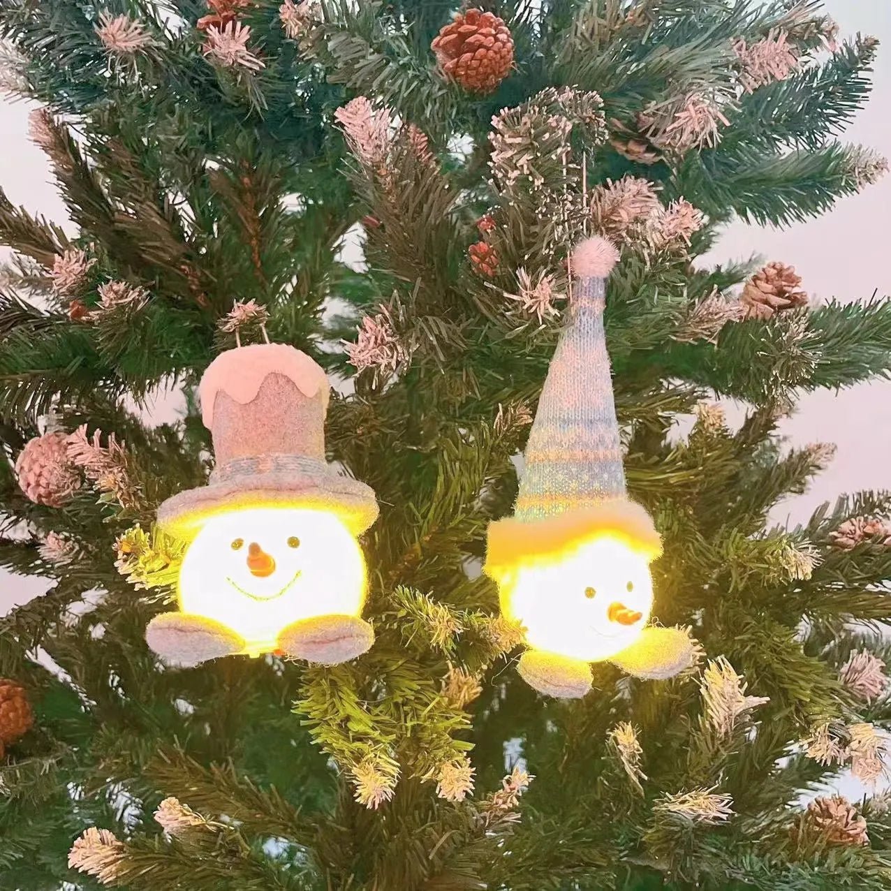 Plush Glowing Christmas Snowman Doll - Light-Up LED Tabletop Nordic Figurine | Winter Blue & Gray Knit Holiday Ornament