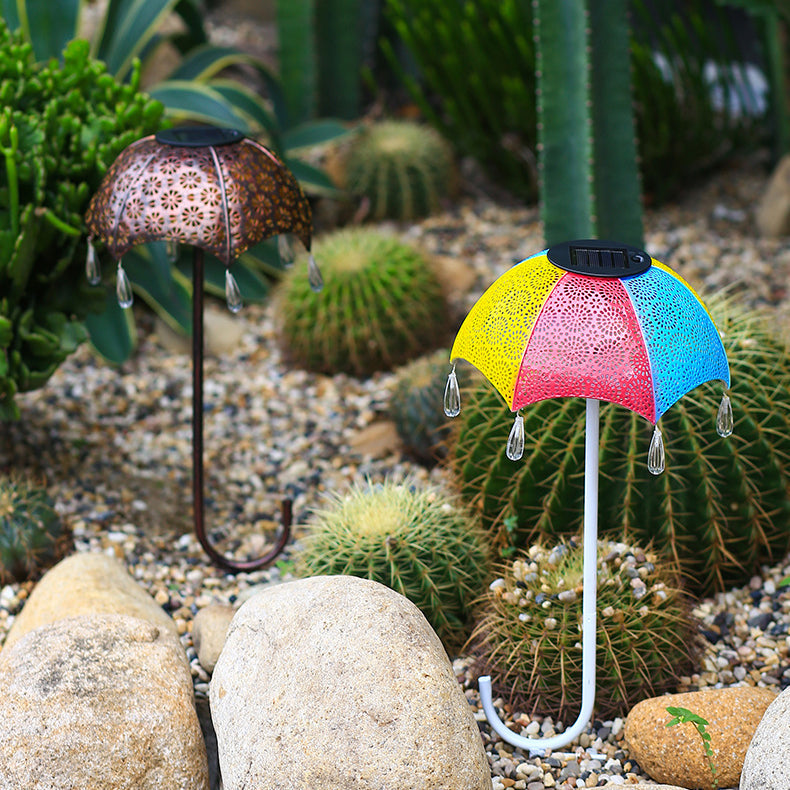 Umbrella Shaped Solar Light Garden Decor - Retro Cutout Metal Landscape Lamp | IP-Rated Waterproof Patio Sconce | Warm White