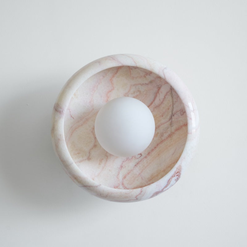 Piedra Marble Wall Lamp - Circular Stone Disc & Glass Shade Sconce