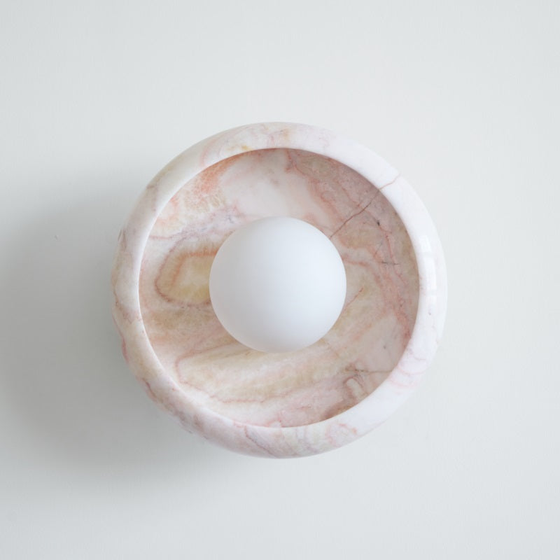 Piedra Marble Wall Lamp - Circular Stone Disc & Glass Shade Sconce