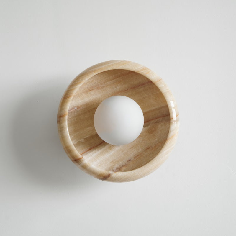 Piedra Marble Wall Lamp - Circular Stone Disc & Glass Shade Sconce