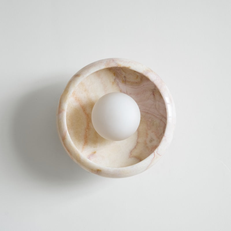 Piedra Marble Wall Lamp - Circular Stone Disc & Glass Shade Sconce