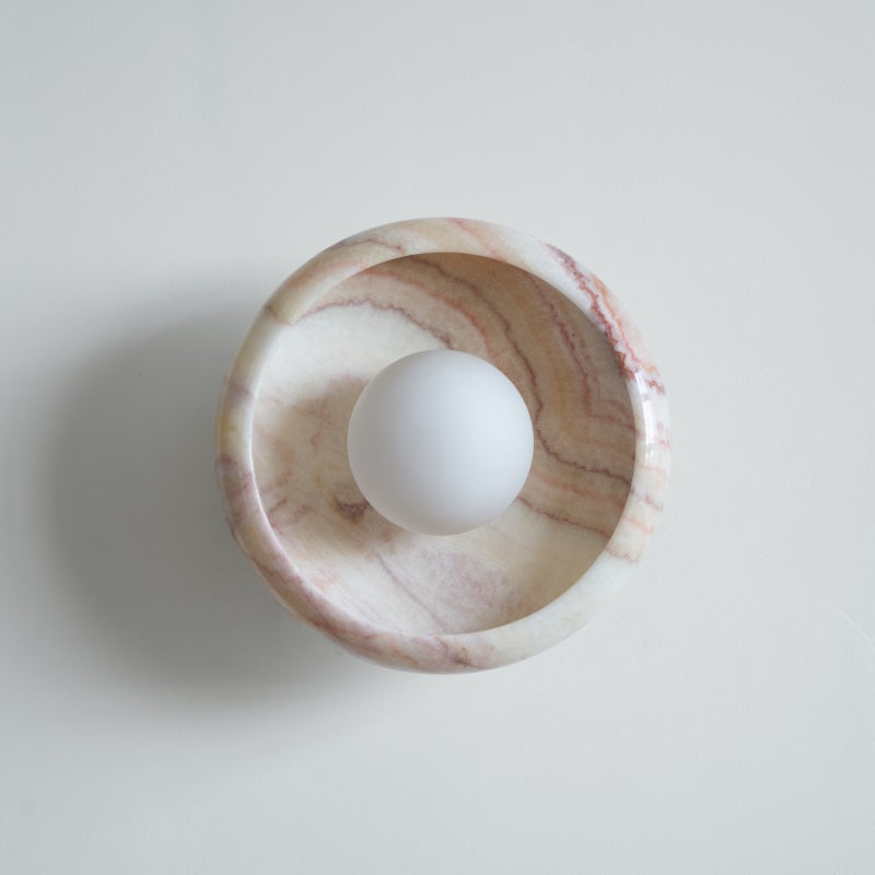 Piedra Marble Wall Lamp - Circular Stone Disc & Glass Shade Sconce