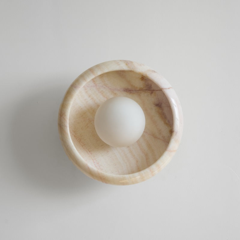 Piedra Marble Wall Lamp - Circular Stone Disc & Glass Shade Sconce