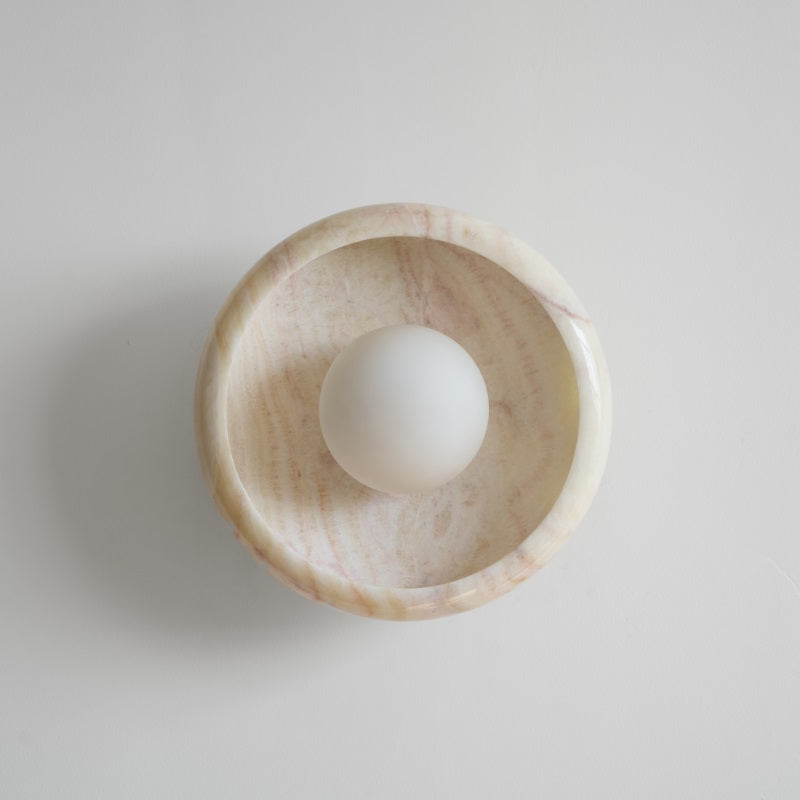 Piedra Marble Wall Lamp - Circular Stone Disc & Glass Shade Sconce