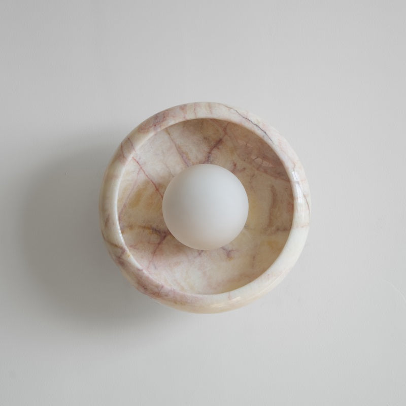Piedra Marble Wall Lamp - Circular Stone Disc & Glass Shade Sconce