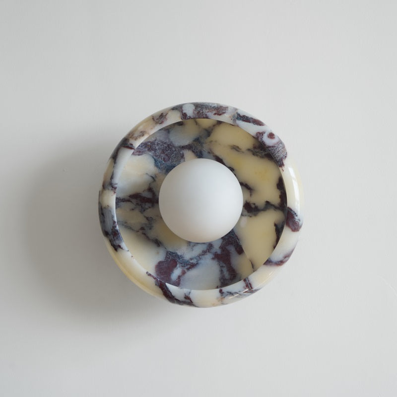 Piedra Marble Wall Lamp - Circular Stone Disc & Glass Shade Sconce