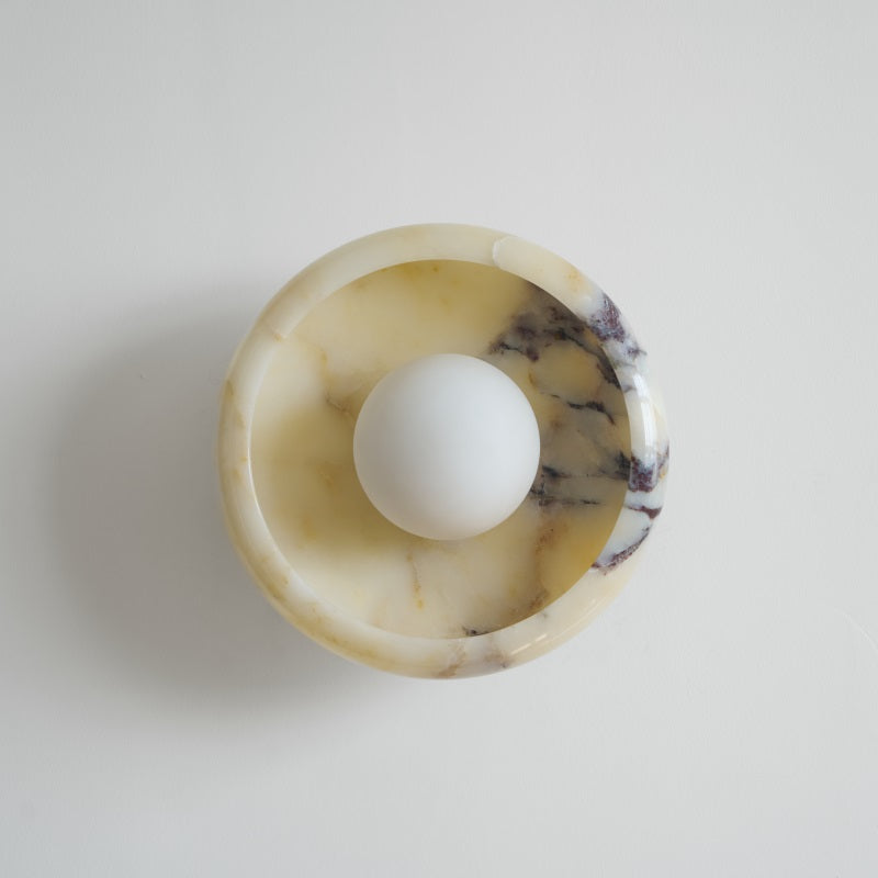 Piedra Marble Wall Lamp - Circular Stone Disc & Glass Shade Sconce