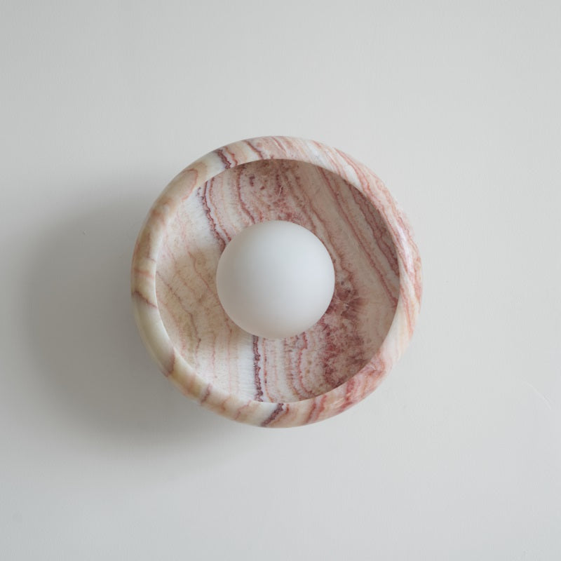 Piedra Marble Wall Lamp - Circular Stone Disc & Glass Shade Sconce
